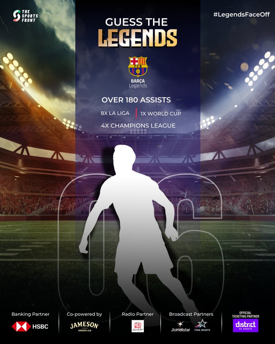 thesportsfront's tweet photo. An architect of tiki-taka, a genius with the ball, he built the game, pass by pass!
Can you guess which Barcelona legend is set to weave his magic once again?
06/04/2025
DY Patil Sports Stadium
#LegendsFaceOff #UltimateRivalry #BarcelonaLegends #DistrictByZomato #LegendsUnleashed