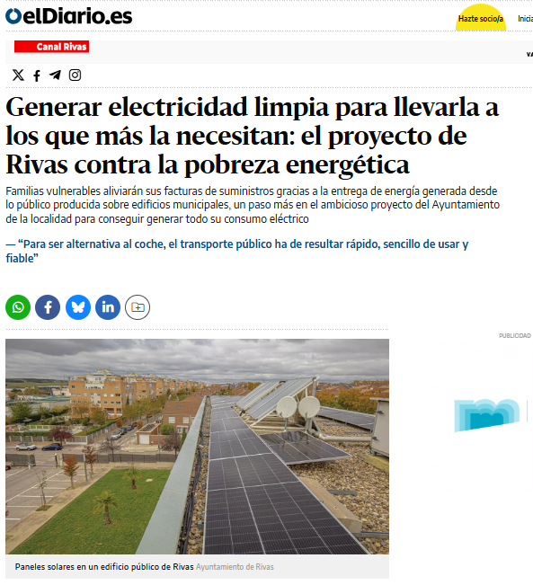 🌈Energía pública contra la pobreza energética en #Rivas, el Ayuntamiento impulsa un proyecto pionero: electricidad limpia generada en edificios municipales llegará a familias vulnerables.

♻️Un paso más hacia un modelo justo, sostenible y solidario. 

eldiario.es/1_b91ea3?utm_c…