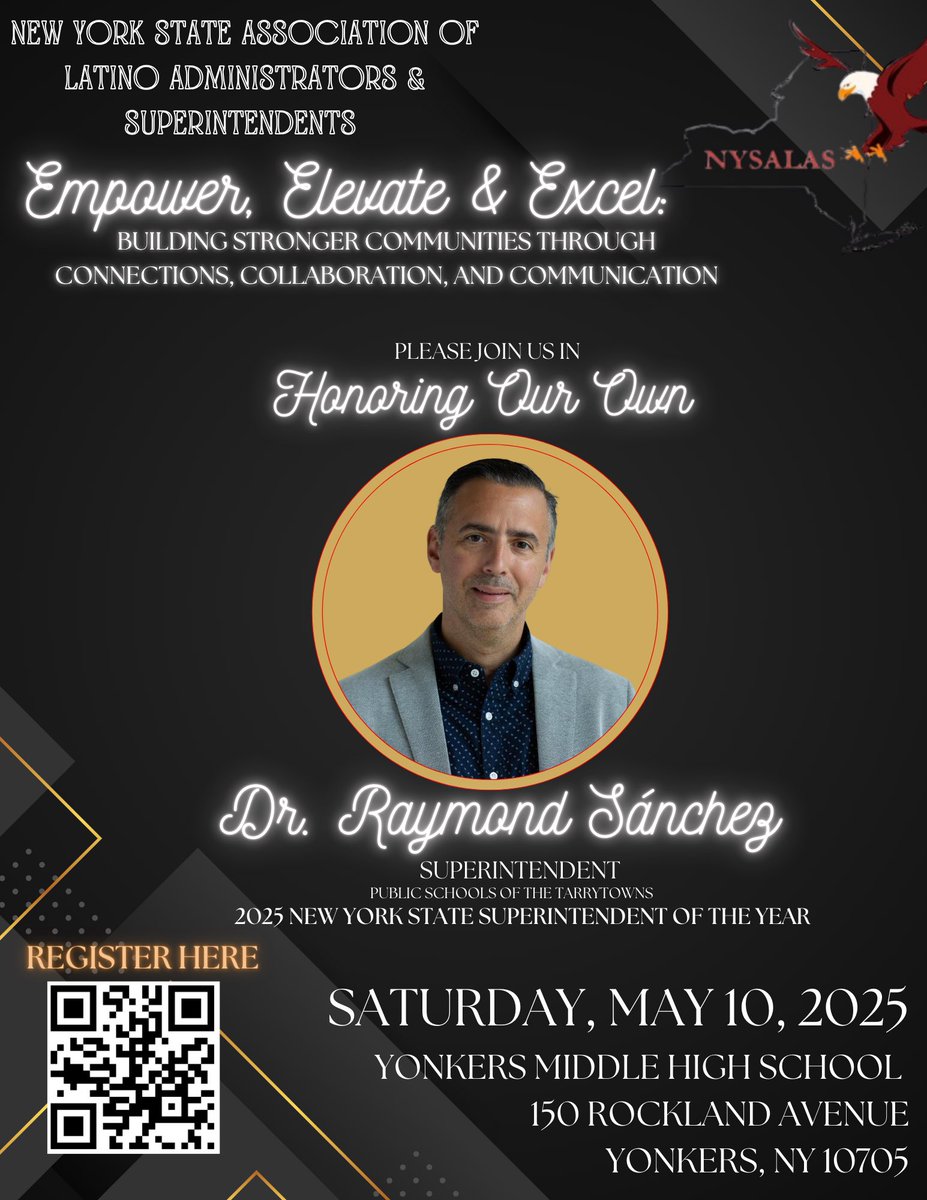 It is with great pride that NYSALAS announces the honoring of Dr. Raymond Sánchez, 2025 NYS Superintendent of the Year, at the 5th Annual Leadership Conference! #Empower #Elevate #Excel #NYSALAS25