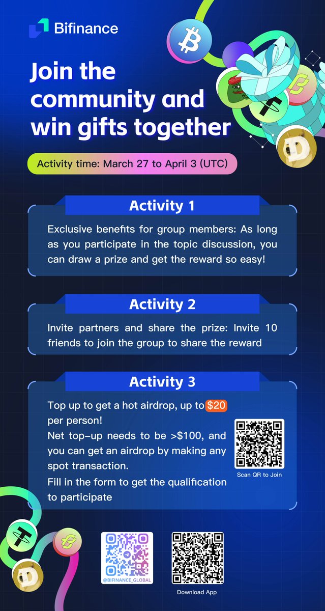 #BiFinance Giveaway Time! 🎉

💥 Event 1: Like❤️ &amp; Retweet this tweet, leave your #BiFinance UID in the comments!
🎁 50 new users will each win 5 USDT Bonus! 🔥

💬 Event 2: Join our Telegram group 👉t.me/BiFinance_Glob…

😄Chat &amp; check-in daily to win #DOGE Airdrop🗓️

At the