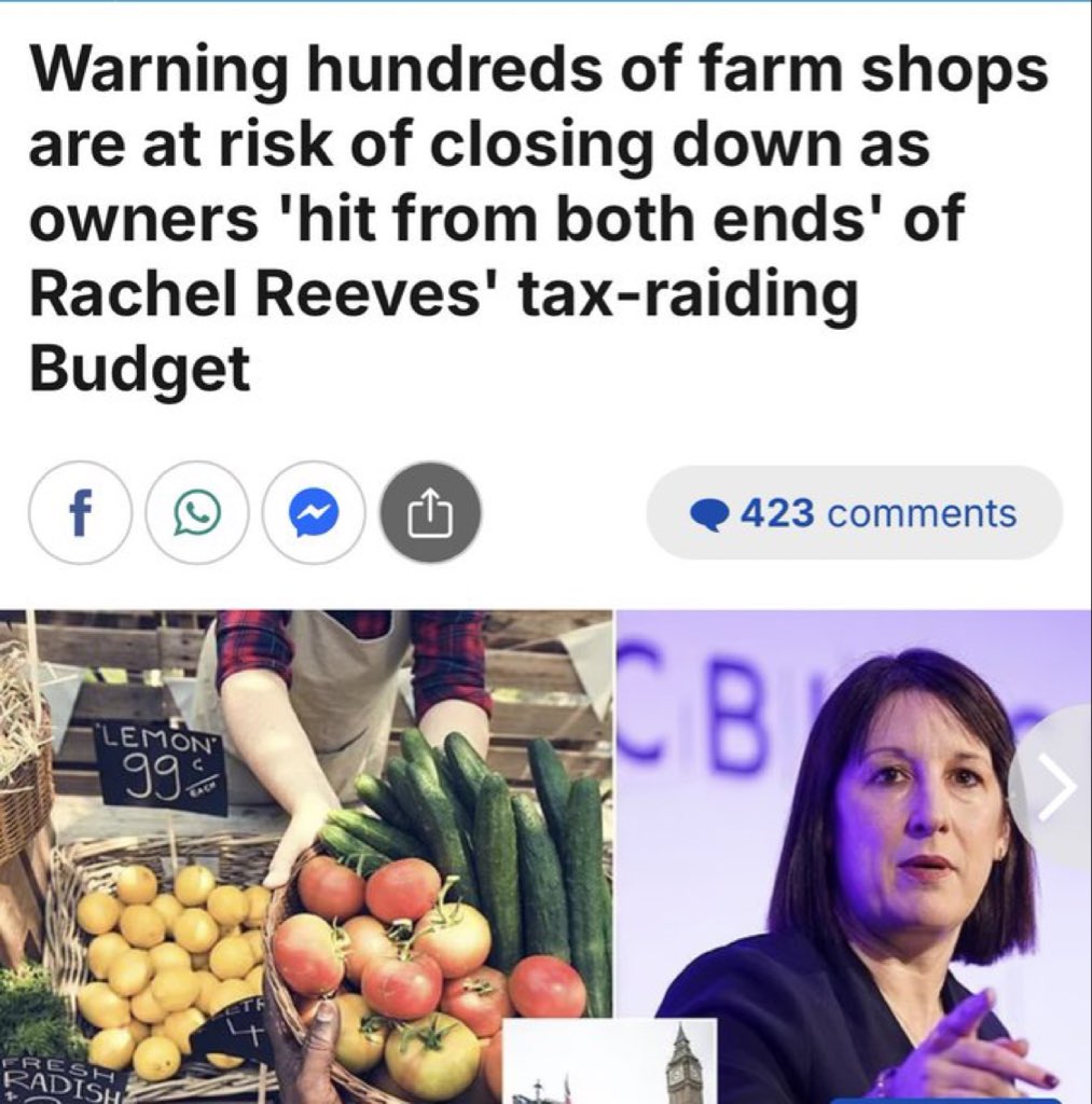 Hundreds of farm shops are at risk of closing down as owners continue to be hammered by the impact of Rachel Reeves' tax-raiding Budget. Thousands of jobs at risk &amp; as many as 700 - one in two - could shut.
