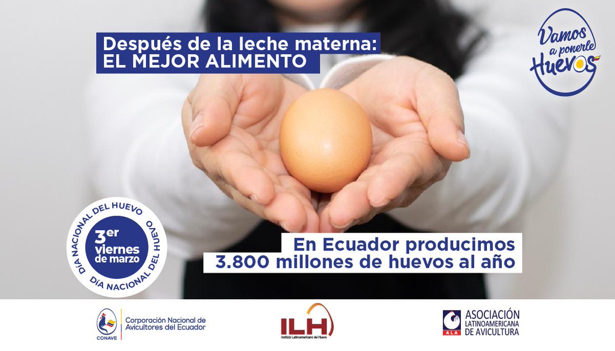 Para tu bebé, una proteína de alta calidad, hierro y colina, el huevo nutre su cerebro, fortalece su sistema inmune y apoya su crecimiento. 👶✨
Para Ecuador es producción de más de 3800 millones de huevos al año! 🥚🌍 
 #VamosAPonerleHuevos #DiaNacionalDelHuevoEC