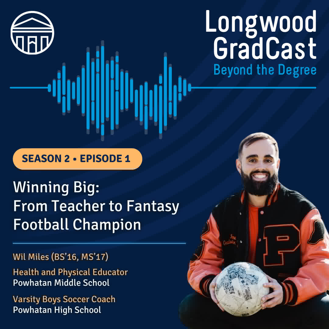 LongwoodGradStudies (@longwoodcgps) on Twitter photo 🎙️ Season 2 of Longwood GradCast: Beyond the Degree is HERE!
Kicking things off, Wil Miles—teacher, coach & fantasy football champ—joins <a href="/DoctorT_A/">Sarah Tanner-Anderson</a> to share his journey. His students call him the GOAT 🐐… now you can find out why! 👀
🎧 Listen now: longwood.edu/gradcast/ 🎙️ Season 2 of Longwood GradCast: Beyond the Degree is HERE!
Kicking things off, Wil Miles—teacher, coach & fantasy football champ—joins <a href="/DoctorT_A/">Sarah Tanner-Anderson</a> to share his journey. His students call him the GOAT 🐐… now you can find out why! 👀
🎧 Listen now: longwood.edu/gradcast/
