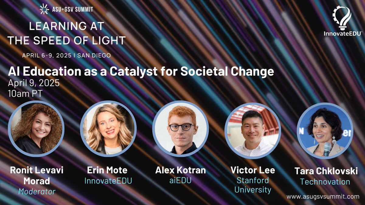 Going to #ASUGSV2025? Don't miss, "AI Education as a Catalyst for Societal Change" at 10am PT on Wednesday, April 9, 2025. asugsvsummit.com