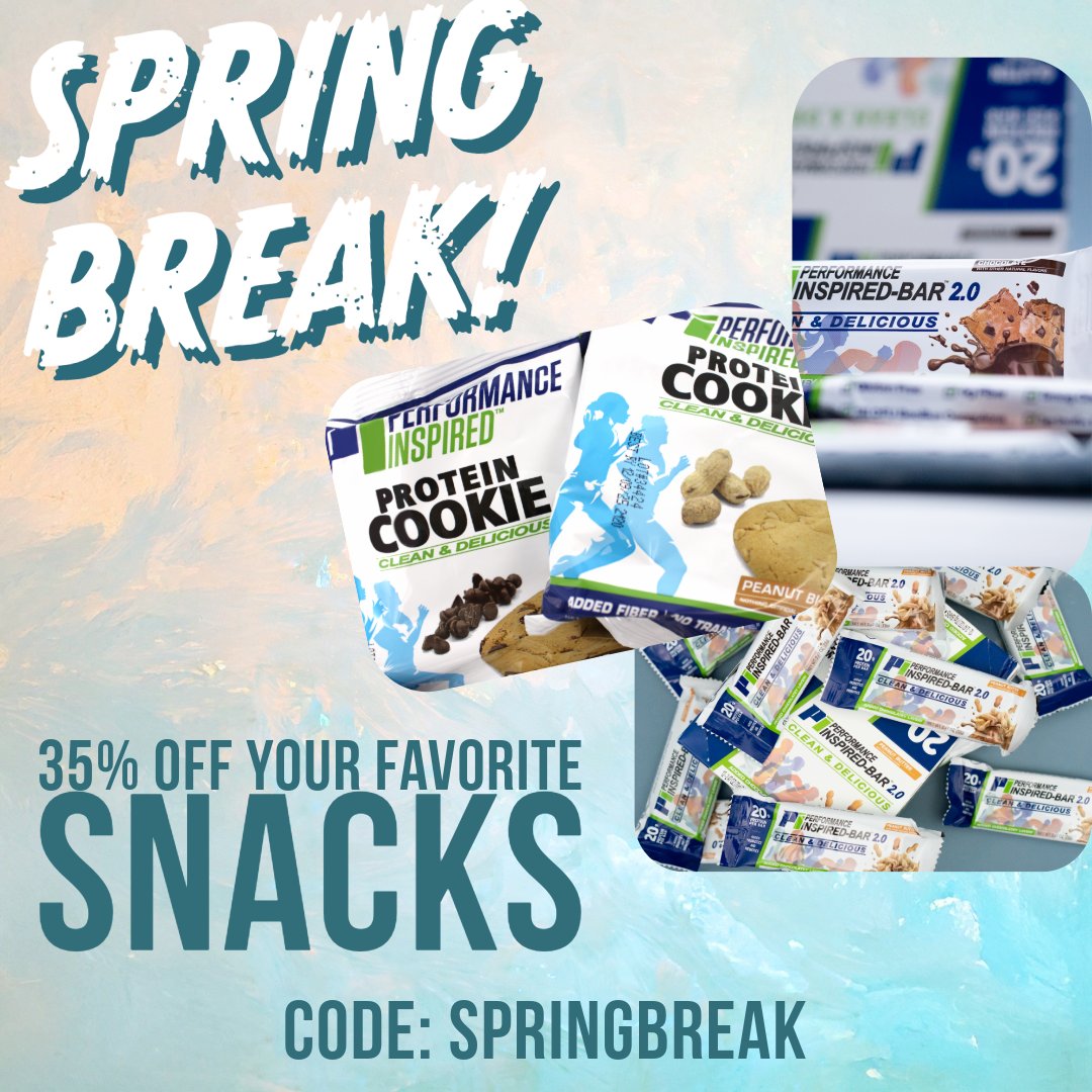 PerformInspired's tweet photo. π΄ Spring Break SNACK ATTACK! πͺπͺ Get 35% OFF travel-ready snacks! π π« Inspired Bar 2.0 & πͺ Protein Cookies await! Use code SPRINGBREAK at checkout & snack smarter! β³ Shop Now β https://t.co/C3e9yc2gxx #SpringBreak #Protein #PerformanceInspired https://t.co/qdO7tXVLVY