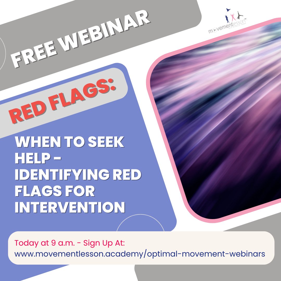 MovementLesson's tweet image. Join us in TODAY&apos;S webinar at 9 a.m. (Arizona, USA) on learning the guidelines on when to consult professionals for support. Sign up here and get the zoom link in your email, movementlesson.academy/optimal-moveme…. #webinar #movement #nonoptimaldevelopment