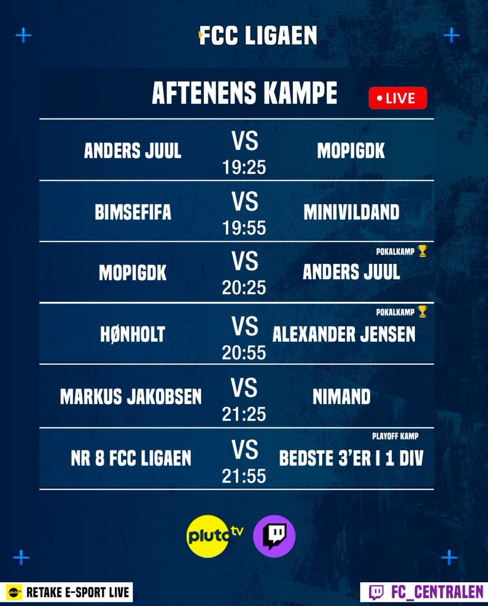 DAGENS PROGRAM FYLDT MED MASSERE AF DRAMA🔥

Vi skal finde op-og nedrykkerne fra alle rækkerne, samt se noget af nogle pokalopgør😮‍💨

Alt sammen kan ses fra kl 19:00 i dag på Twitch og Pluto TV
.
.
.
#FCCLIGAEN #FC25