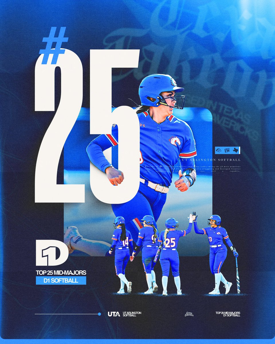 𝐑𝐀𝐍𝐊𝐄𝐃 𝐌𝐀𝐕𝐄𝐑𝐈𝐂𝐊𝐒

UTA tabbed No. 25 in <a href="/D1Softball/">D1Softball</a> Top 25 Mid-Major Rankings 📈
🗞️: tinyurl.com/D1Softball326

#BuckEm🐎 x #CWP