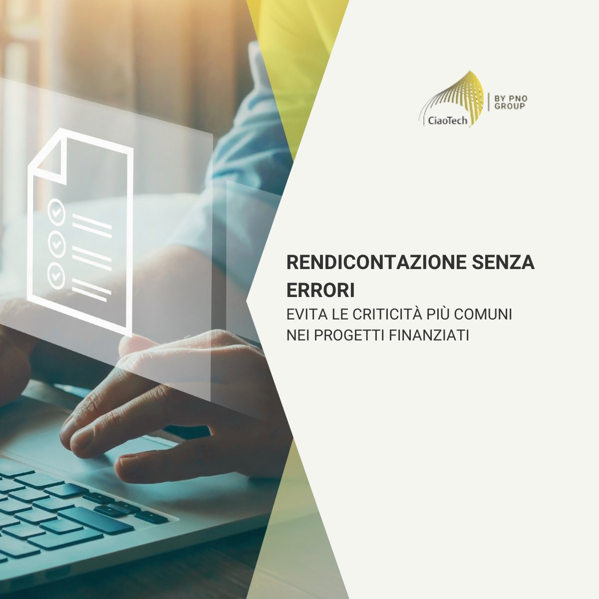 Ciaotech / PNO (@pno_it) on Twitter photo 🤔 Sai quali sono gli errori più comuni nelle #rendicontazioni di #progetti #finanziati #europei e #nazionali?
💡 Se desideri essere certo che le tue spese siano considerate ammissibili ma non sei esperto di rendicontazione, contattaci!
📧 infociaotech@ciaotech.com 🤔 Sai quali sono gli errori più comuni nelle #rendicontazioni di #progetti #finanziati #europei e #nazionali?
💡 Se desideri essere certo che le tue spese siano considerate ammissibili ma non sei esperto di rendicontazione, contattaci!
📧 infociaotech@ciaotech.com
