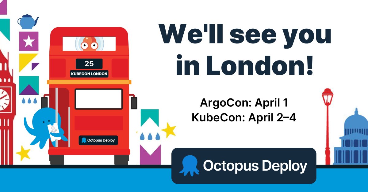 OctopusDeploy's tweet image. 🚀 ArgoCon & KubeCon are just one week away! 🚀
Octopus Deploy & Codefresh have an action-packed week planned, including:
🎤 Live presentations & demos every 30 mins at booth N310
👕 T-shirt giveaways & daily raffles
🤖 Jeopardy on Thursday!
📢 Talks at co-located events &…