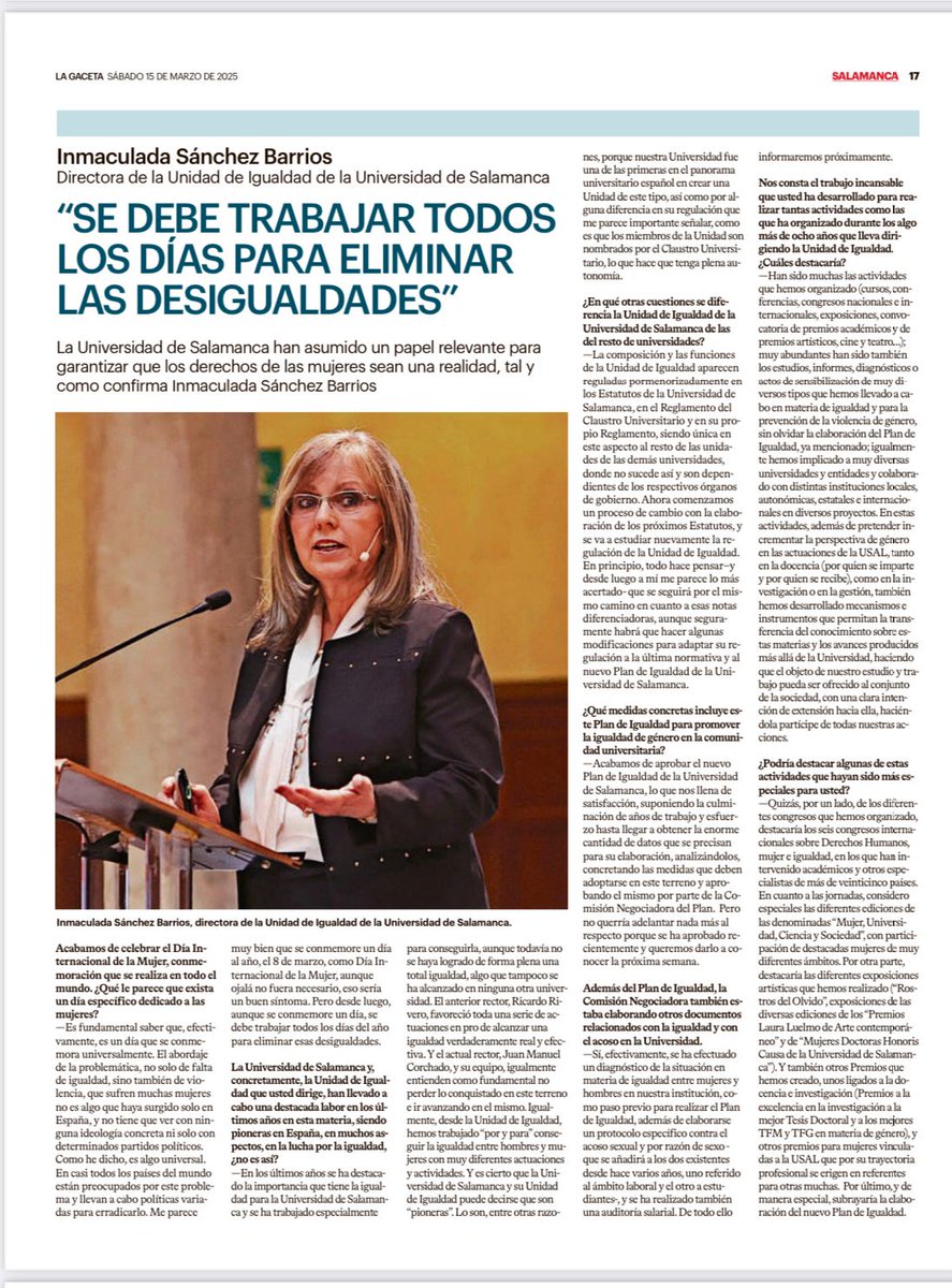 Entrevista a la directora de la Unidad de Igualdad.