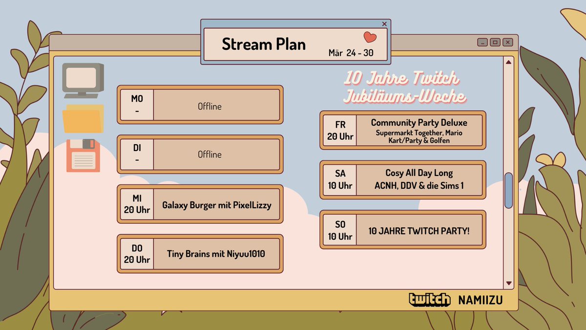 NamiizuTTV's tweet image. Ich möchte mit euch am Sonntag mein 10-Jähriges-Jubiläum feiern! Und wir feiern die "ganze" Woche lang! Neben @PixelLizzy &amp;amp; @niyuu1010, die gemeinsam mit mir in die Woche starten, gibt's Communitysause und Sa/So Überlänge &amp;amp; Gewinne! Ich freu' mich auf euch! ♥
