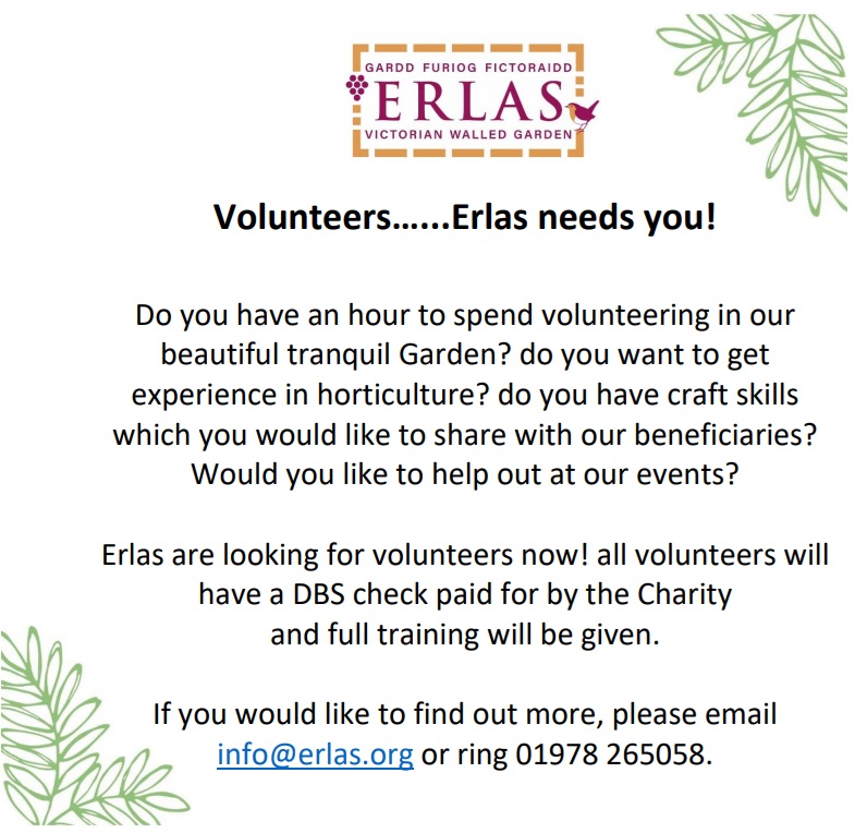 Erlas Victorian Walled Garden are looking for Volunteers.  Can you help at our Charity? Do you want to learn new horticultural skills?  If you can spare an hour to help, please contact us today. #ukspf #wcbc #wrexham #wrecsam #WrexhamMatters #wrecsammatters #wrexhamtown