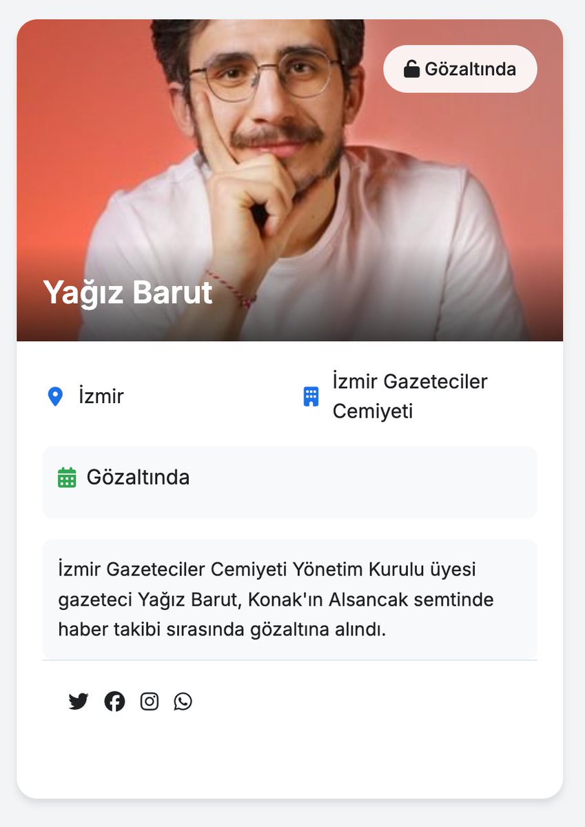 Arkadaşlarımızı serbest bırakın. 

Gazetecilik suç değildir, haber alma hakkını engelleyemezsiniz.

Eylemlerde gözaltına alınan ve tutuklanan gazeteciler -> arthlor.github.io/gozaltinaalina…