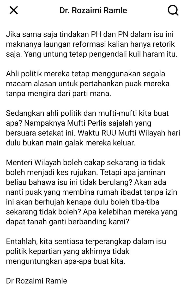 ZacZakirin13's tweet image. Aku sokong dan setuju dgn penulisan terbaru Dr RORA dlm isu kuil. Jgn kita berbalah kerana perbezaan politik, tp isu ni tetap "menguntungkan" pihak yg duduk secara haram.

Btw, korang perasan tak, Menteri Agama kita, bila isu² besar agama mcm ni, dia akan hilang dari radar? 👀