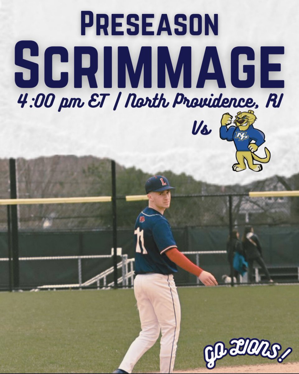 Lincoln Lions HS Baseball (@lionsbsb) on Twitter photo Preseason Scrimmage‼️
🗓️ March 26
🆚 North Providence
⏰ 4:00 PM
📍North Providence, RI
#GoLions🦁⚾️
<a href="/LHSRI_Athletics/">Lincoln Athletics</a> <a href="/LHSRI/">Lincoln High School</a> Preseason Scrimmage‼️
🗓️ March 26
🆚 North Providence
⏰ 4:00 PM
📍North Providence, RI
#GoLions🦁⚾️
<a href="/LHSRI_Athletics/">Lincoln Athletics</a> <a href="/LHSRI/">Lincoln High School</a>
