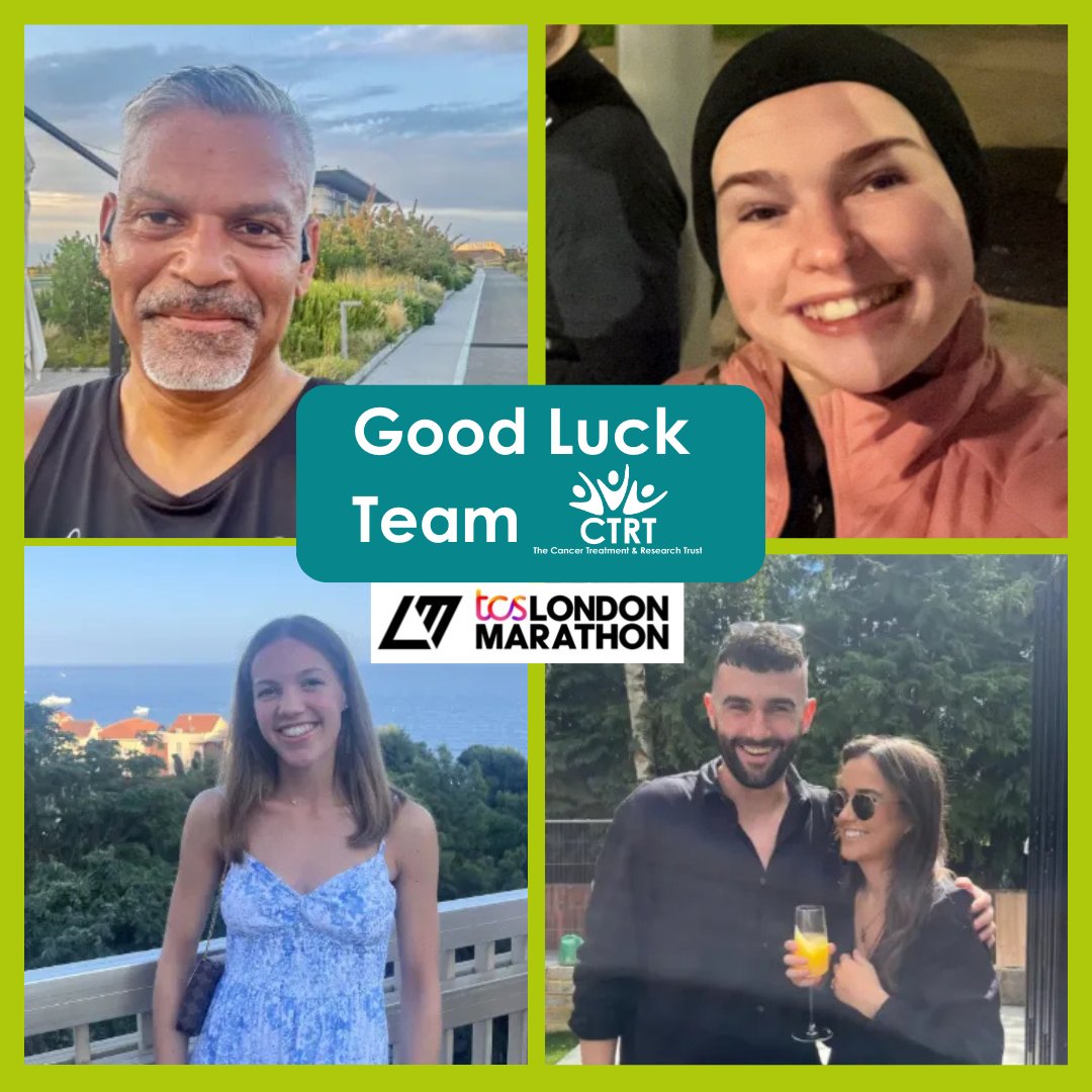 The Cancer Treatment and Research Trust (@ctrtrust) on Twitter photo It's <a href="/LondonMarathon/">TCS London Marathon</a> day and we couldn't be more proud of our fantastic Team CTRT runners taking on the epic challenge today!
Please show some love for the amazing Nigel, Skye, Richard, Jessica and Fabi.
We wish you all the best of luck and will be cheering you on! It's <a href="/LondonMarathon/">TCS London Marathon</a> day and we couldn't be more proud of our fantastic Team CTRT runners taking on the epic challenge today!
Please show some love for the amazing Nigel, Skye, Richard, Jessica and Fabi.
We wish you all the best of luck and will be cheering you on!