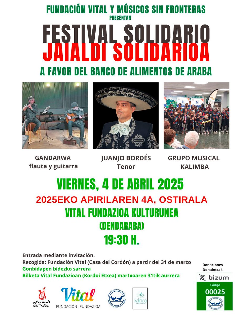 El próximo 4 de abril nos uniremos a Músicos sin Fronteras para ofrecer un concierto solidario a favor del <a href="/BancoAlimAraba/">Banco AlimentosAraba</a>. 

Invitaciones disponibles a partir del 31 de marzo en nuestra sede en la Casa del Cordón (Cuchillería 24, Vitoria-Gasteiz)