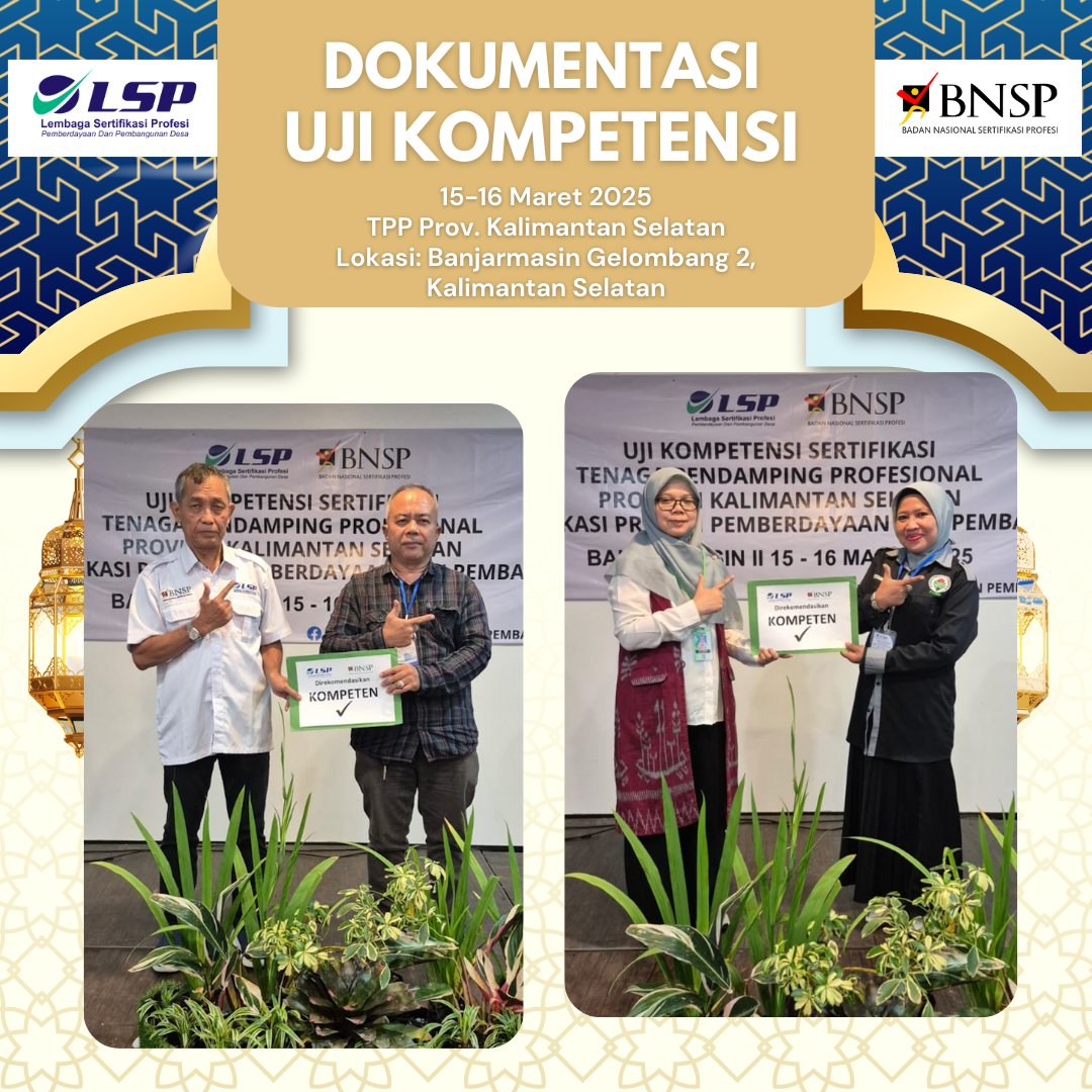 LSPP2D's tweet image. Dokumentasi dari para peserta TPP Prov Kalimantan Selatan dengan semangat kompeten telah berjalan dengan harmoni dan lancar. Bertempat di TUK Banjarmasin Gelombang 2, Kalimantan Selatan
Salam Kompeten ✅✅
Asesor yang bertugas:
- Nur Kholis
- Ichsan Hadjar
- Nani Rahyu
- Sukoyo