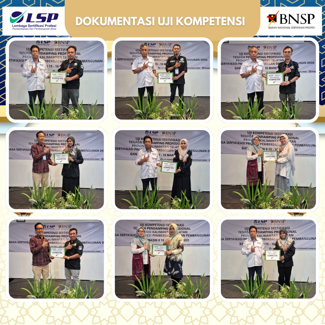 LSPP2D's tweet image. Dokumentasi dari para peserta TPP Prov Kalimantan Selatan dengan semangat kompeten telah berjalan dengan harmoni dan lancar. Bertempat di TUK Banjarmasin Gelombang 2, Kalimantan Selatan
Salam Kompeten ✅✅
Asesor yang bertugas:
- Nur Kholis
- Ichsan Hadjar
- Nani Rahyu
- Sukoyo