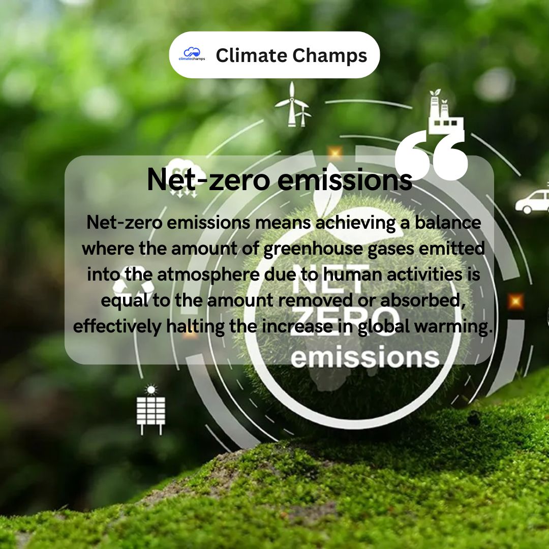 Net-zero means balancing emissions to STOP global warming. Let's act now for a sustainable future! #ClimateChamps #GoGreen #ClimateAction