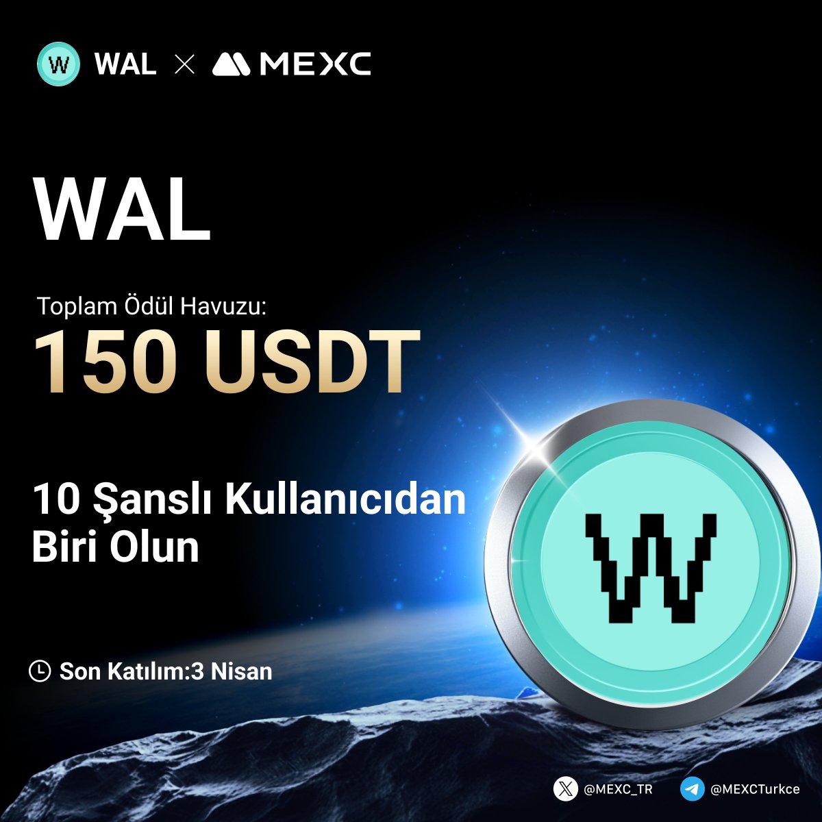 🎉  $WAL'nin #MEXC'de Listelenmesini Kutluyoruz!

🤩120.000 $WAL Ve 70.000 $USDT Bonus Ödül Havuzuna Ek Olarak Tam 150 $USDT den Payınızı Kazanmak İçin Yapmanız Gerekenler;

🔹Takip Edin:<a href="/MEXC_TR/">MEXC TR</a>
🔹Formu Doldurun;mexctr.info/43K8XoT
🔹Bu gönderiyi beğenin ve RT yapın 💙