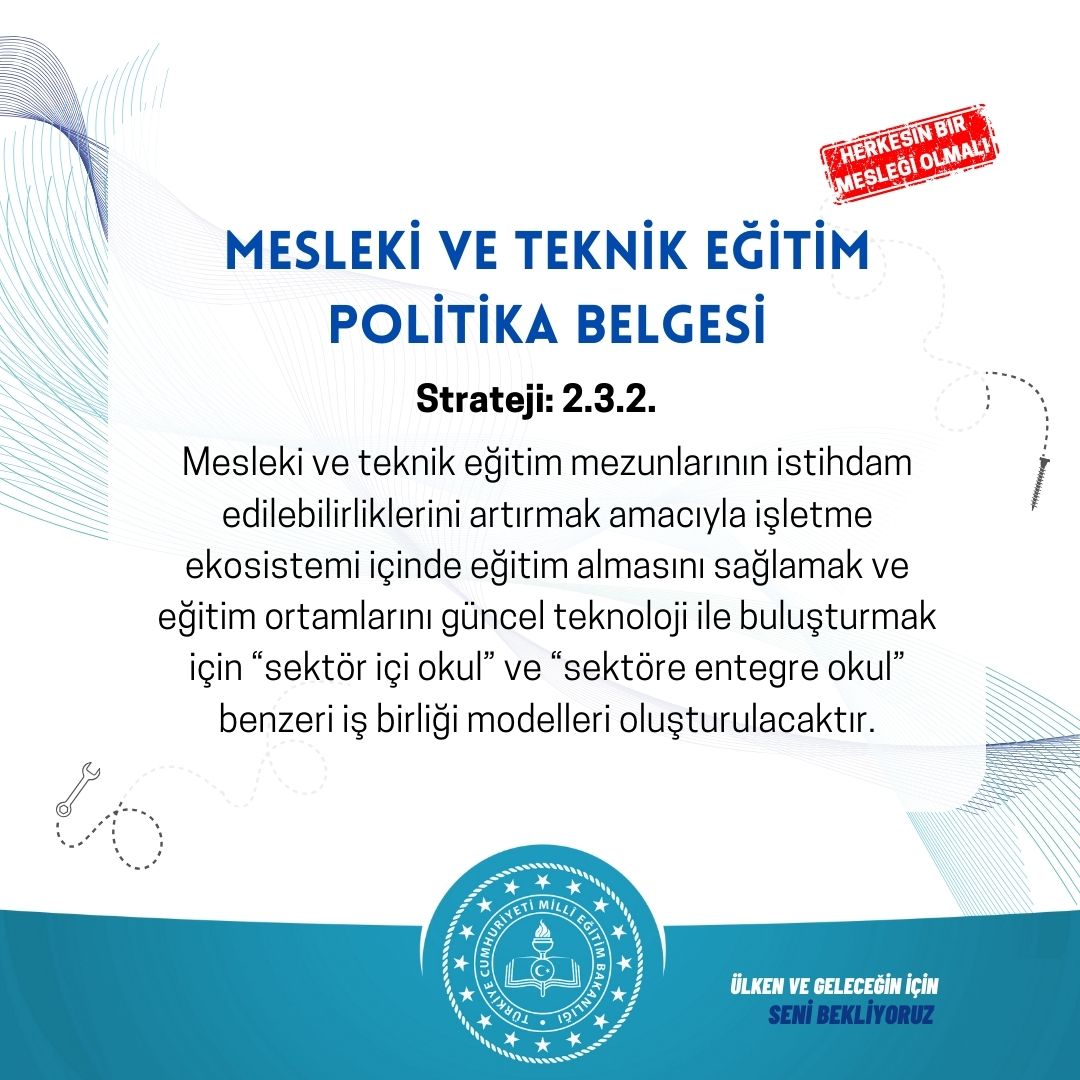 Mesleki ve Teknik Eğitim Politika Belgesi Serisinden   “Herkesin bir mesleği olmalı... "

<a href="/MalatyaMem/">MALATYA İL MİLLİ EĞİTİM MÜDÜRLÜĞÜ</a>

<a href="/PirvaniT/">Pirvani TEMELLİ</a>

#herkesinbirmesleğiolmalı