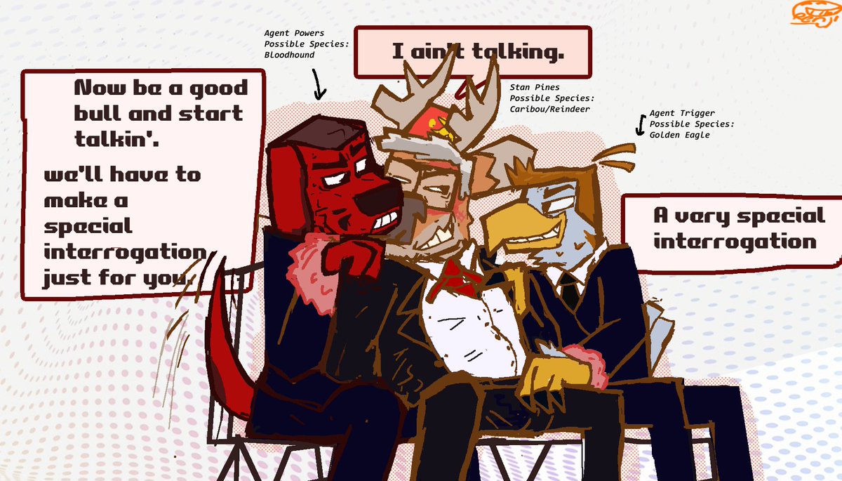 Renjimimus's tweet photo. StanPowerTrigger
Special interrogation.(both anthro and cannon)
Hope the fbi doesnt catch me for this.
#Anthrofallsau #Gravityfalls #StanPines #Agentpowers #Downboy #StanxAgent #StanxPower #Agenttrigger
#crackship https://t.co/IbPqXPxFU8