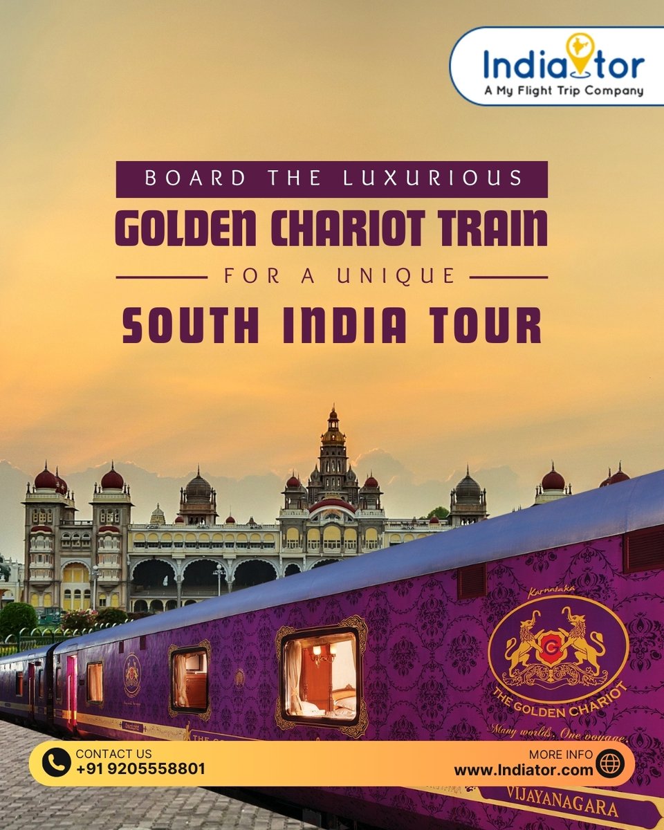 IndiatorT's tweet photo. Savor the beauty😍 of South India on a luxury train🚊—the Golden Chariot! Book our unique Golden Chariot Tour package today. https://t.co/JDcyetFHl8
#Indiawithindiator #Goldenchariot #SouthIndiatour #luxury #Tours #TravelWithIndiator #Tourpackages https://t.co/n62Amougnn