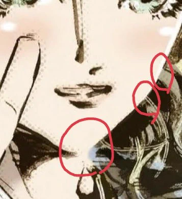 Yoji Shinkawa style  brains fill in a lot of blanks, so you don't have to outline everything. Instead imply the outline exists with some tactical shading. Here you can also see lines that go through the black ink shade of the hair and the outline of the jaw. 