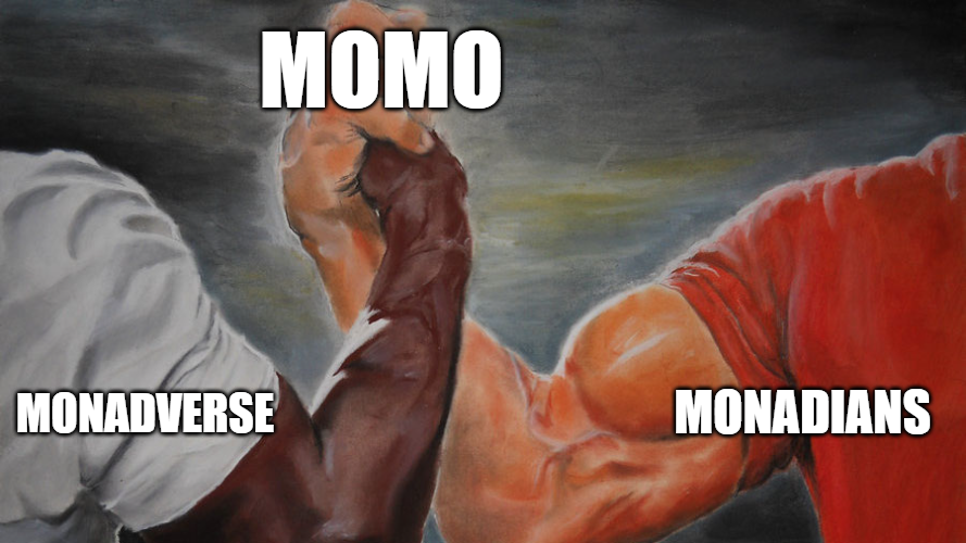 🔥 United by Momo, powered by Monad 🔥

When <a href="/monadverse/">Monadverse ⨀</a> and @monadians_xyz lock arms, the future gets unstoppable. 🚀🐵💪

#Monad #Momo