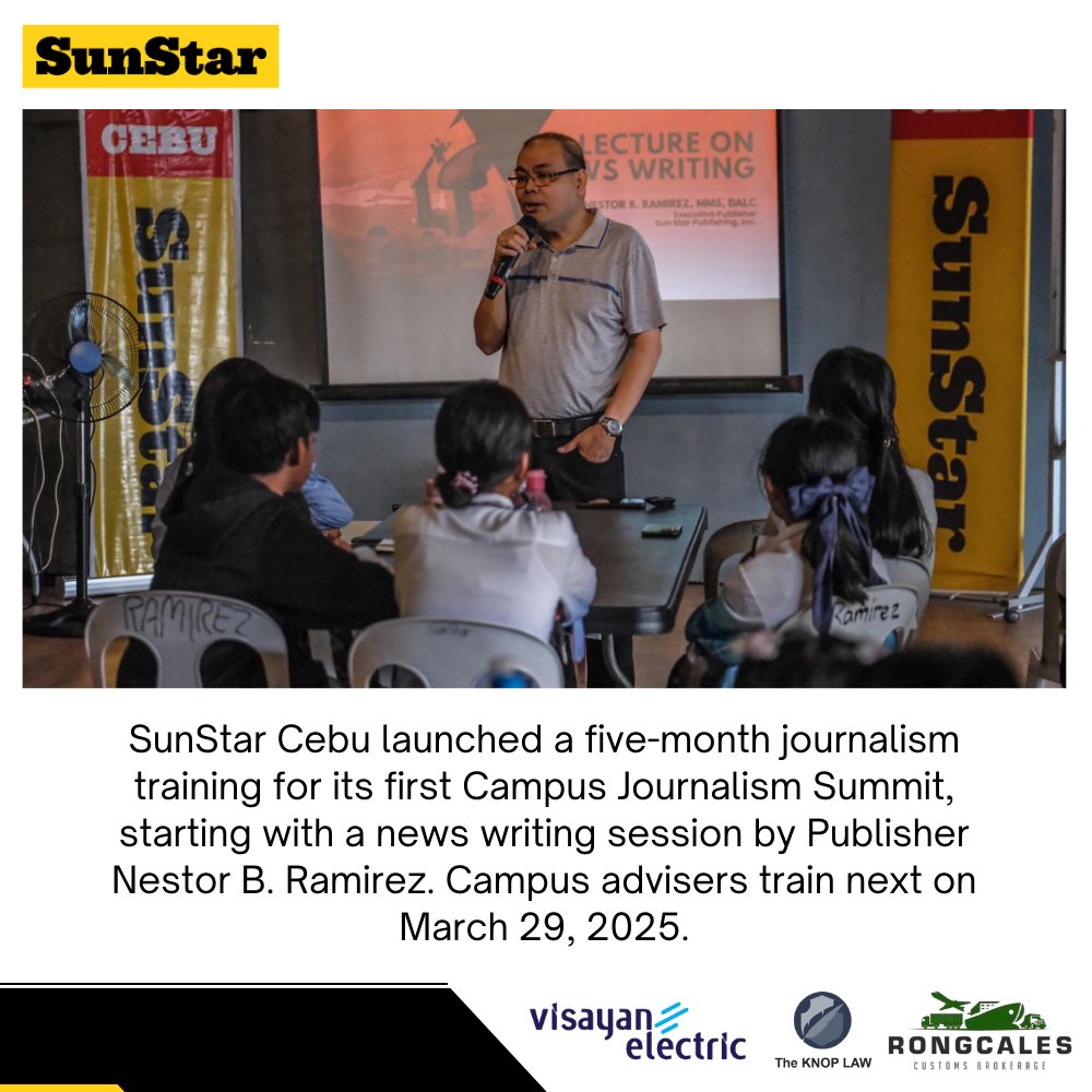 sunstarcebu's tweet image. SunStar Cebu launched a five-month journalism training for its first Campus Journalism Summit, starting with a news writing session by Publisher Nestor B. Ramirez. Campus advisers train next on March 29, 2025. Stay tuned! ✍️ #SunStar #CampusJournalismSummit