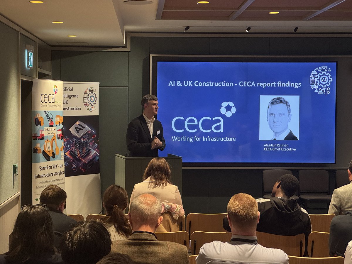 CECA Chief Executive Alasdair Reisner presenting findings from CECA’s forthcoming AI in Construction report - we will be publishing it in due course after consulting with our members &amp; the wider industry. Interested in this work? Get in touch! #AIinUKConstruction