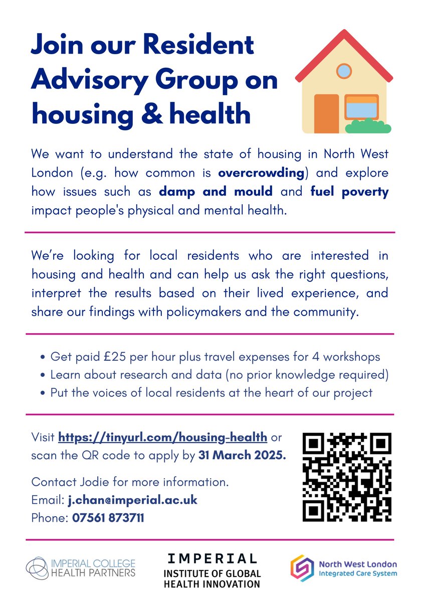 LBofHounslow's tweet photo. Interested in the impact of housing on health? Join this Resident Advisory to share your experience as a local resident on issues such as overcrowding, damp and mould, and fuel poverty.

Sign up for 4 workshops and get paid £25 per hour: https://t.co/9ZPtDdQPN6 https://t.co/omKGwXE0pq