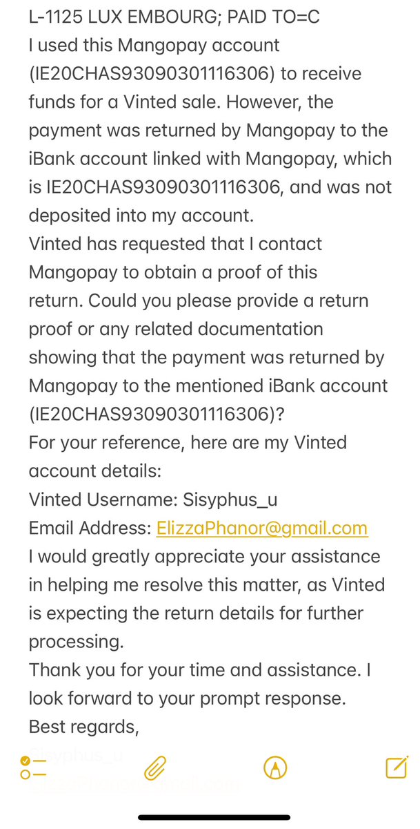MfaceAI's tweet photo. @mangopay Hi @Mangopay, I need help with a payment that was returned to my iBank account (IE20CHAS93090301116306). The payment was intended for a Vinted sale. https://t.co/weEe86AQfZ