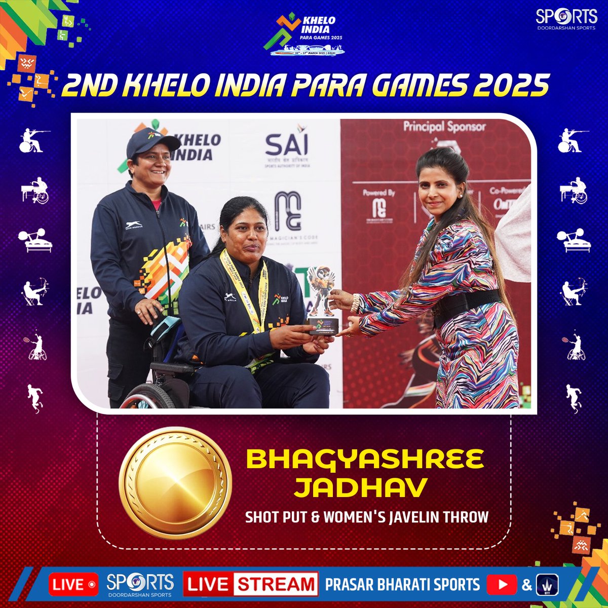 ddsportschannel's tweet photo. ๐ Congratulations to Bhagyashree Jadhav! ๐
Clinched the gold medal in shot put & women's javelin throw at the Khelo India Para Games! ๐ฅ๐ช
Inspiring millions with determination and strength.
Keep shining, Bhagyashree! ๐
#Praise4Para #ParaPower #ParaJavelin #ParaAthletics #KheloIndia
@IndiaSports @Media_SAI @kheloindia