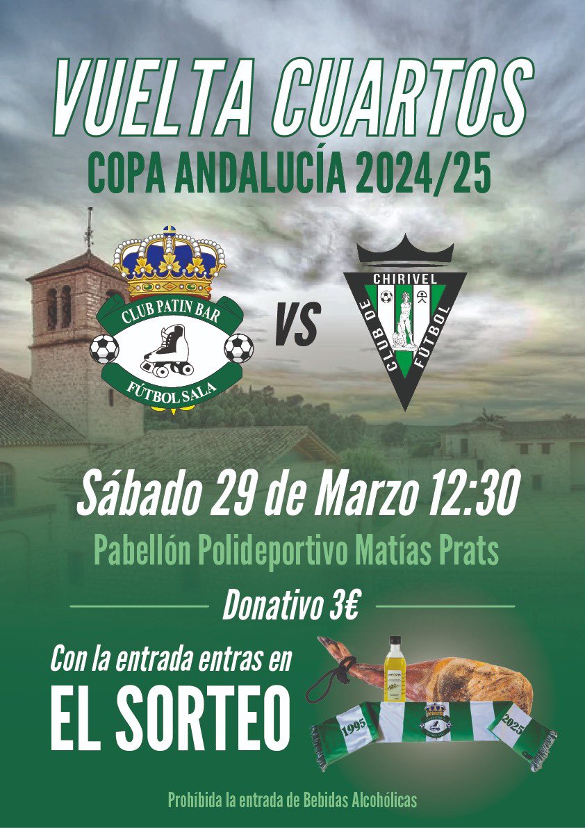 🏆 ℂ𝕠𝕡𝕒 𝔸𝕟𝕕𝕒𝕝𝕦𝕔í𝕒 🏆

Cerremos la eliminatoria y hagamos que el sábado por la mañana sea una fiesta. 
¡Os necesitamos más que nunca afición!
Llenemos el Matías 💚🤍

🆚 Chirivel C.F.
🏆 1/4 (Vuelta) <a href="/RFAF/">RFAF</a> 
⌚️ 12:30 h.
📌Pabellón Matías Prats.
🎫 Donativo: 3€