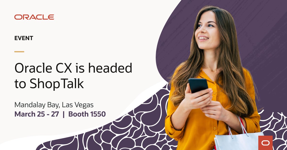 Heading to #ShopTalk 2025? Be sure to stop by Oracle booth 1550 to explore how AI-powered connected journeys are transforming customer experiences.  social.ora.cl/6011F6cMd