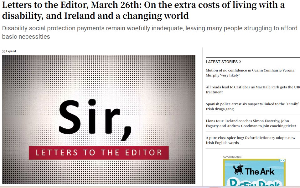 🗞️ In the Irish Times this morning...
Our Policy Advocacy Manager Fleachta Phelan is calling for urgent action on the Cost of Disability and disability poverty.

IT letter: bit.ly/3R9xlZz
Article: bit.ly/4j16AlF
Deep dive: bit.ly/4bLmkaa