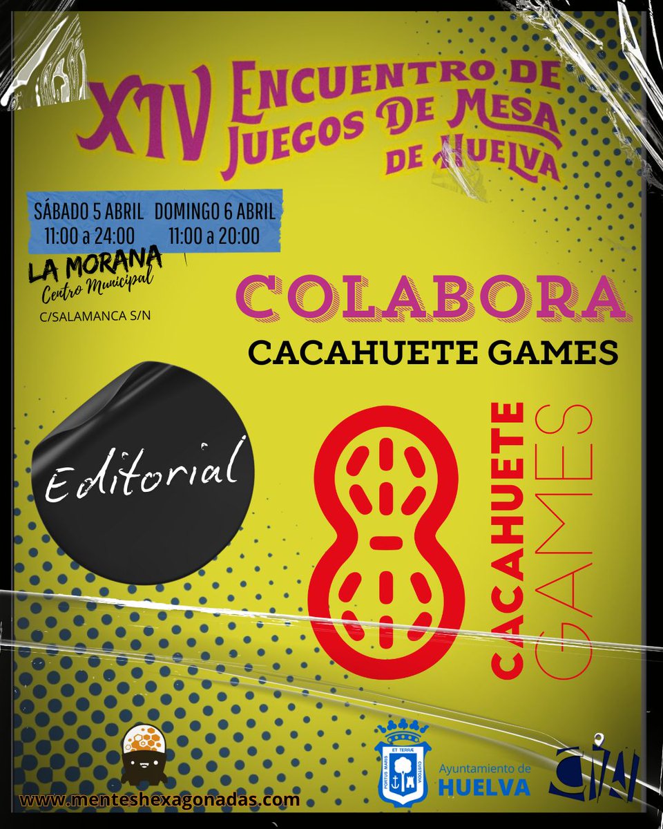 📢 ¡<a href="/Cacahuete_Games/">Cacahuete Games</a> 🥜 también colabora en el XIV Encuentro de #JuegosdeMesa!

Editorial española gracias a la que disfrutaremos de juegos como:

🌿 #TheLuckyGarden
👋 #Hello
🏨 #MonsterMotel

🔗 menteshexagonadas.com/2025/03/26/cac…

👉 RT y comenta: ¿Cuál te apetece probar?

#HuelvaJuega