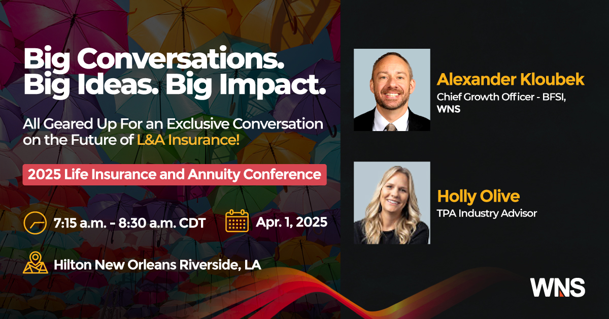 wnsholdings's tweet image. An exclusive roundtable and big-picture thinking—at the 2025 Life Insurance and Annuity Conference, we’ll explore how Gen AI, #hyperautomation, and predictive #analytics are transforming insurance.

We Never Stop (WNS) pushing the conversation forward.