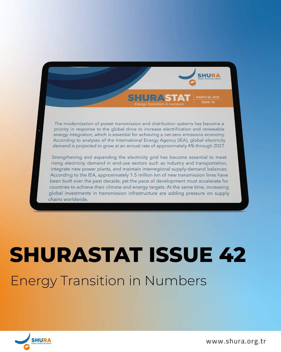 SHURASTAT Issue 42 examines the importance of modernization and expansion of the transmission system as part of the goal to transition to a net zero emissions economy. Considering the strong renewable energy capacity targets of Türkiye by 2035, it is crucial to facilitate the