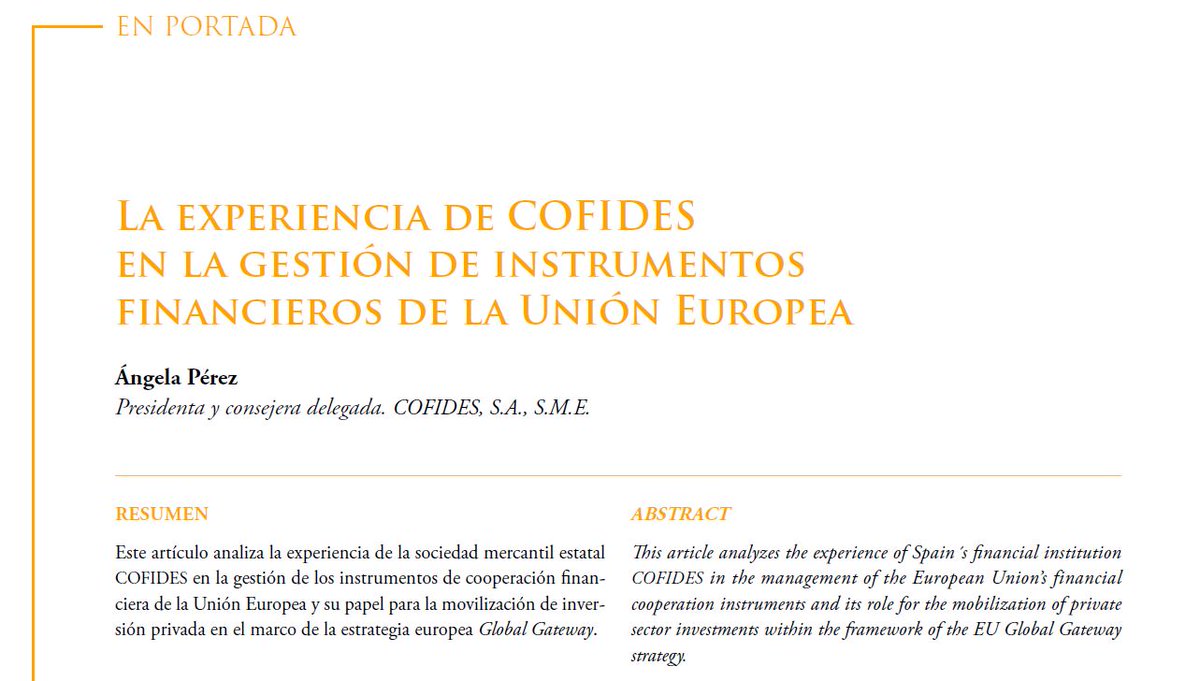 📰 Revista Economistas: “La experiencia de COFIDES en la gestión de instrumentos financieros de la UE”.

Artículo sobre el rol de la compañía en la movilización de inversión privada en el marco de la estrategia #GlobalGateway.

bit.ly/4c6y6fw