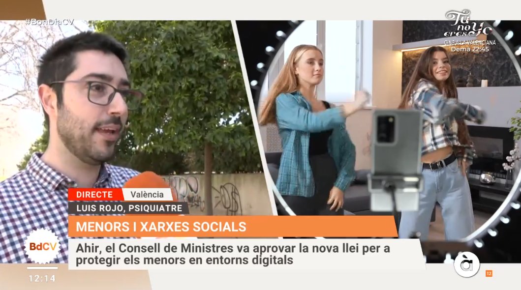 Bona vesprada CV (@bonavespradacv) on Twitter photo Ahir, el Consell de Ministres va aprovar la nova llei per a protegir els menors en entorns digitals. Amb esta nova llei, els menors de setze anys no podran tindre compte en xarxes socials i s'obligarà les plataformes a verificar l'edat.
<a href="/apunt_media/">À Punt</a> <a href="/CarolinaFemenia/">Carolina Femenia</a> Ahir, el Consell de Ministres va aprovar la nova llei per a protegir els menors en entorns digitals. Amb esta nova llei, els menors de setze anys no podran tindre compte en xarxes socials i s'obligarà les plataformes a verificar l'edat.
<a href="/apunt_media/">À Punt</a> <a href="/CarolinaFemenia/">Carolina Femenia</a>