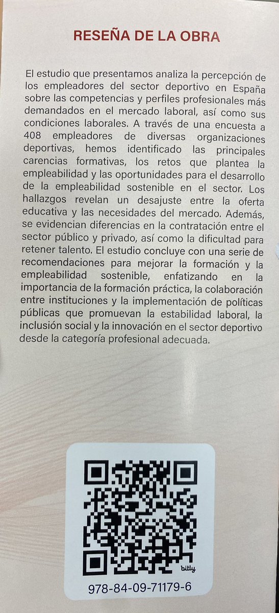 Presentamos el Estudio sobre la Empleabilidad en el Deporte en España desde el punto de vista del Empleador en el <a href="/deportegob/">CSD</a> realizado en <a href="/UEuropea/">Universidad Europea</a> <a href="/RealMadridUE/">Escuela Universitaria Real Madrid UE</a> con la ayuda de <a href="/espanasemueve/">España se Mueve</a> 
El libro lo puedes encontrar aquí:
bit.ly/41OjxZe?r=qr