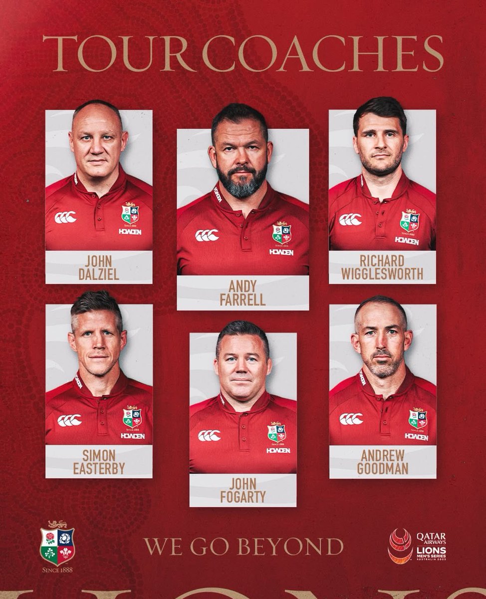 Staff confirmado de Lions.

Farrell eligió a 3 de staff irlandes, 
1 inglés, 1 escocés y ningún galés.
