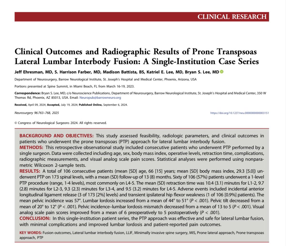 John H. Shin MD, MBA (@johnhshinmd) on Twitter photo Check out the cover article in this month’s <a href="/NeurosurgeryCNS/">Neurosurgery Publications</a>: Clinical Outcomes and Radiographic Results of Prone Transpsoas Lateral Lumbar Interbody Fusion <a href="/BarrowNeuro/">BarrowNeurological</a>
<a href="/CNS_Update/">CNS</a> <a href="/DKondziolkaCNS/">Douglas Kondziolka</a>
journals.lww.com/neurosurgery/a… Check out the cover article in this month’s <a href="/NeurosurgeryCNS/">Neurosurgery Publications</a>: Clinical Outcomes and Radiographic Results of Prone Transpsoas Lateral Lumbar Interbody Fusion <a href="/BarrowNeuro/">BarrowNeurological</a>
<a href="/CNS_Update/">CNS</a> <a href="/DKondziolkaCNS/">Douglas Kondziolka</a>
journals.lww.com/neurosurgery/a…
