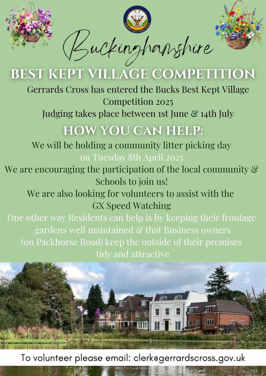 Gerrards Cross has entered the 'Best Kept Village Competition.' Let's do our best this year to achieve top marks!