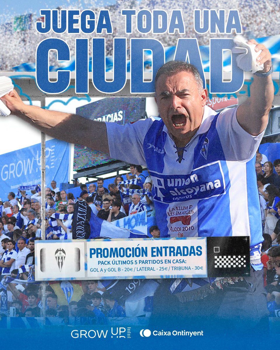 🎟️ 𝗣𝗥𝗢𝗠𝗢 | El #cdalcoyano pone a la venta una promoción de entradas. Pack para los últimos 5️⃣ partidos en casa de la temporada.

🔹 Si vienes acompañado de un abonado puedes conseguir una entrada para cada partido restante de esta temporada a los siguientes precios: