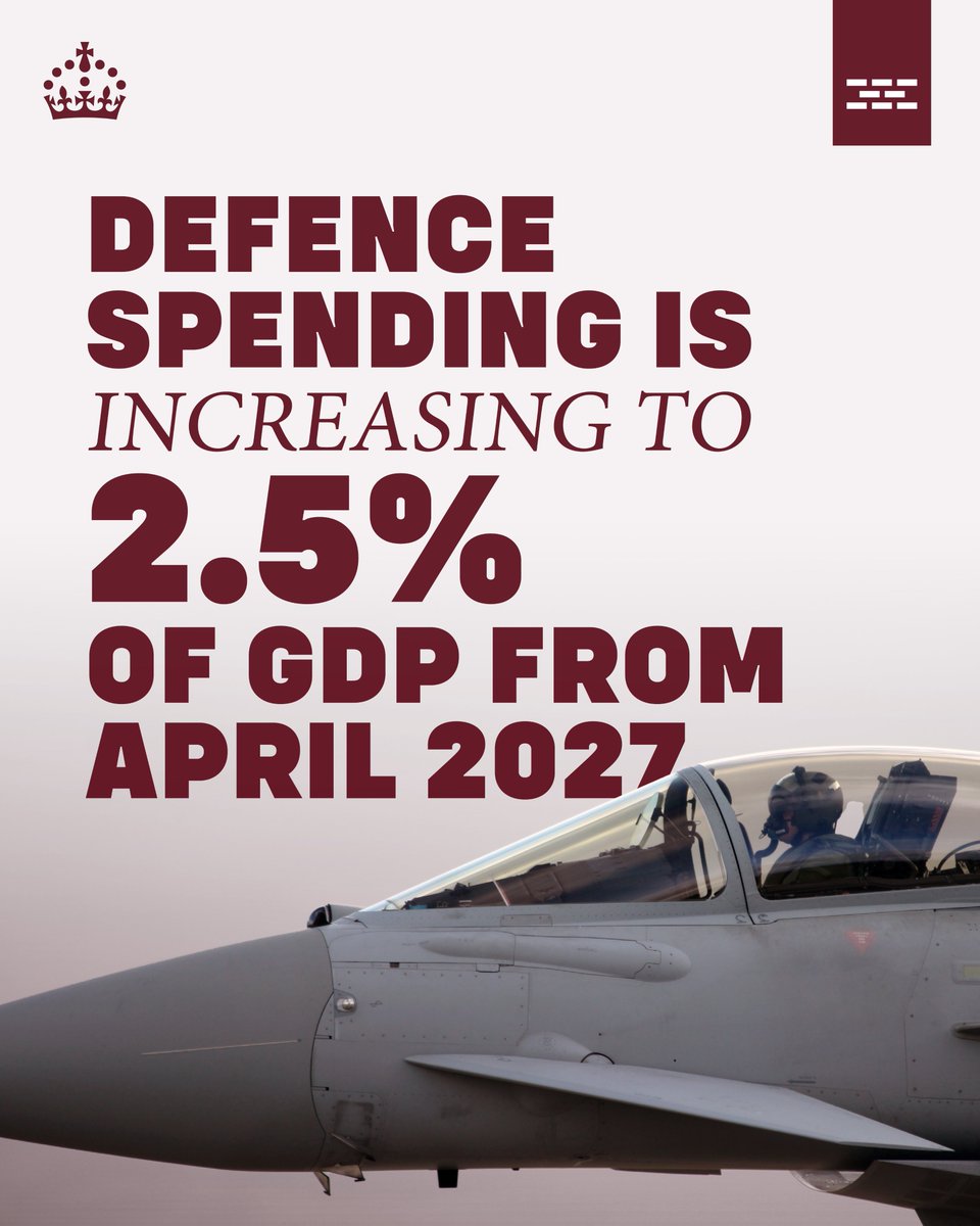 We are committed to raising defence spending to 2.5% of GDP from April 2027.

This investment boosts economic growth across the UK, creating jobs, enhancing skills, and providing opportunities.